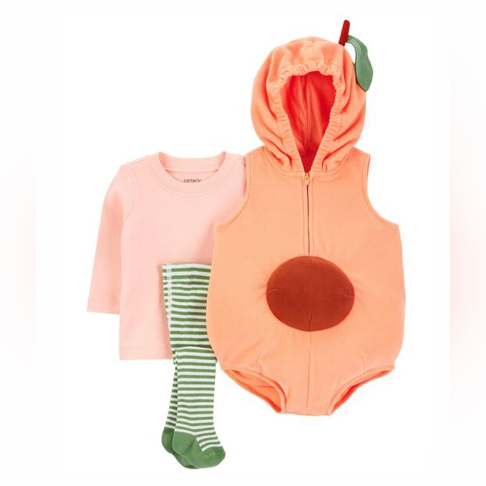 Carters Baby’s Peach Costume Hooded 2 Piece Orange and Green OS 24 Months